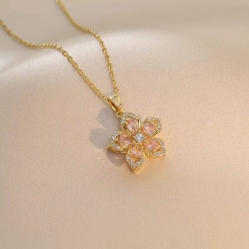 Elevate Your Style with the Light Luxury Gold Spin Zircon Flower Pendant Necklace - Perfect for Parties and Gifts!