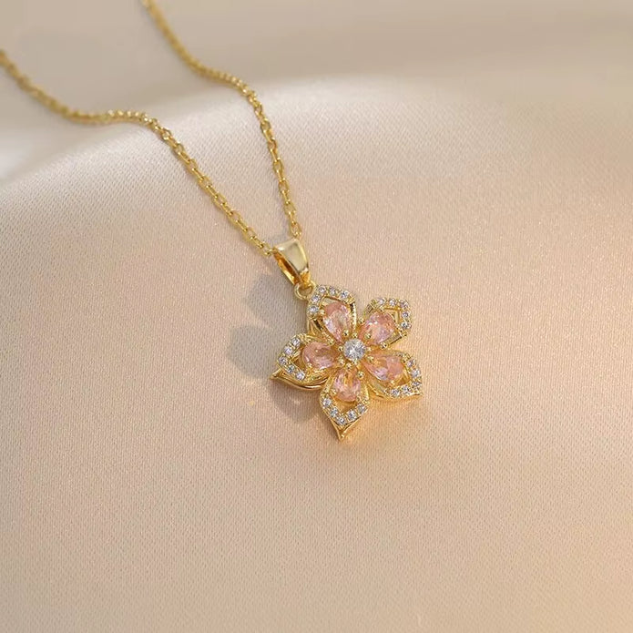 Elevate Your Style with the Light Luxury Gold Spin Zircon Flower Pendant Necklace - Perfect for Parties and Gifts!