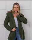 Women's Elegant Hooded Plush Fleece Coat with Zipper - Long Sleeve Winter Jacket for Winter