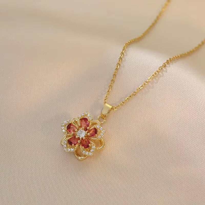 Elevate Your Style with the Light Luxury Gold Spin Zircon Flower Pendant Necklace - Perfect for Parties and Gifts!