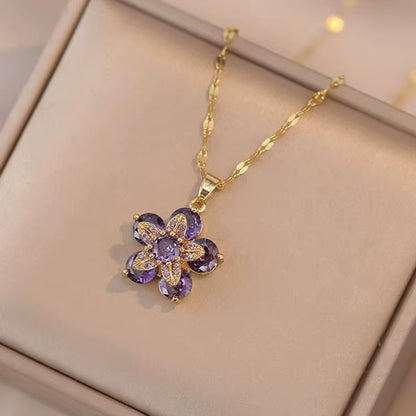 Elevate Your Style with the Light Luxury Gold Spin Zircon Flower Pendant Necklace - Perfect for Parties and Gifts!