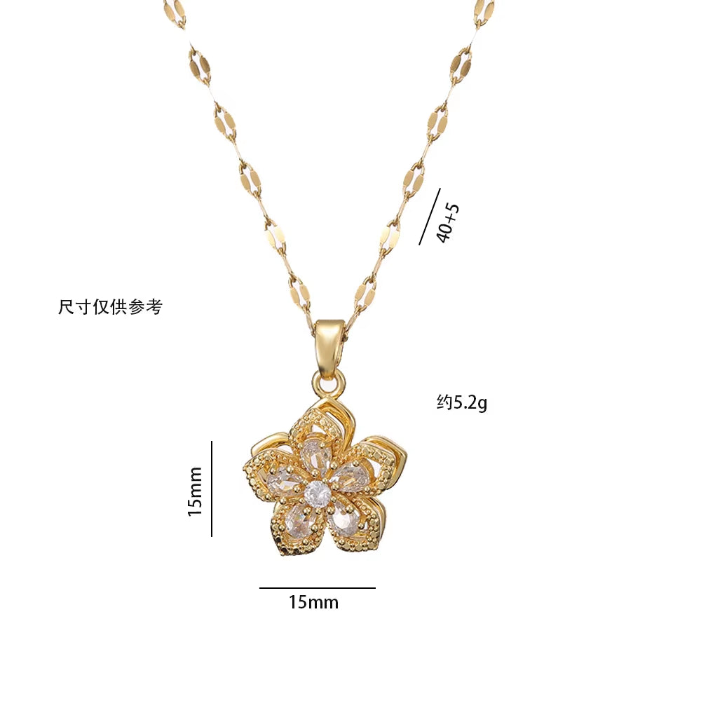 Elevate Your Style with the Light Luxury Gold Spin Zircon Flower Pendant Necklace - Perfect for Parties and Gifts!