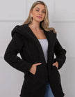 Women's Elegant Hooded Plush Fleece Coat with Zipper - Long Sleeve Winter Jacket for Winter