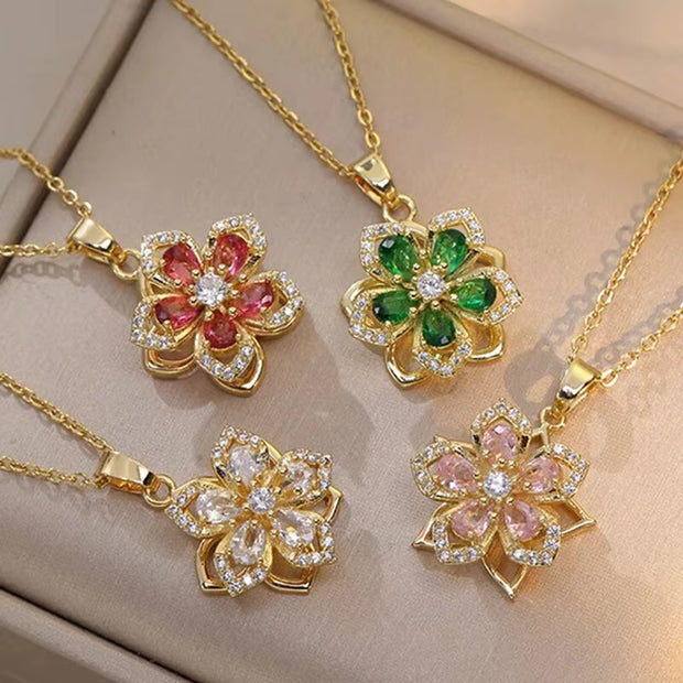 Elevate Your Style with the Light Luxury Gold Spin Zircon Flower Pendant Necklace - Perfect for Parties and Gifts!