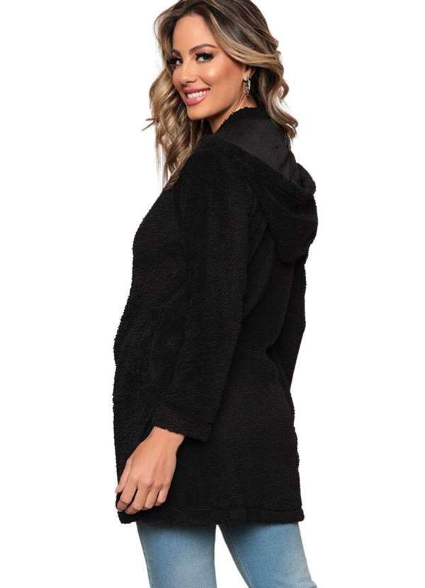 Women's Elegant Hooded Plush Fleece Coat with Zipper - Long Sleeve Winter Jacket for Winter