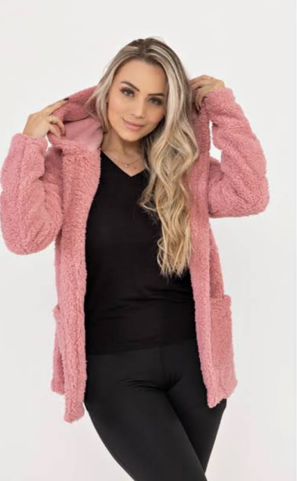 Women's Elegant Hooded Plush Fleece Coat with Zipper - Long Sleeve Winter Jacket for Winter