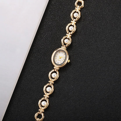 Chic Pearl Bracelet Quartz Wristwatch for Women - Stylish Diamond Accents and Casual Elegance