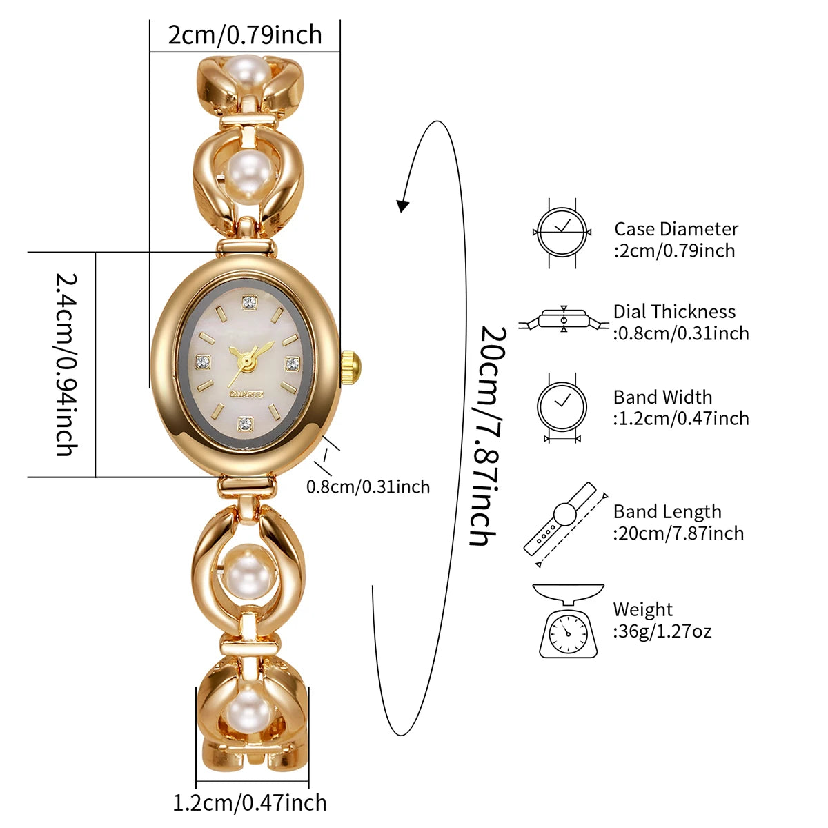 Chic Pearl Bracelet Quartz Wristwatch for Women - Stylish Diamond Accents and Casual Elegance