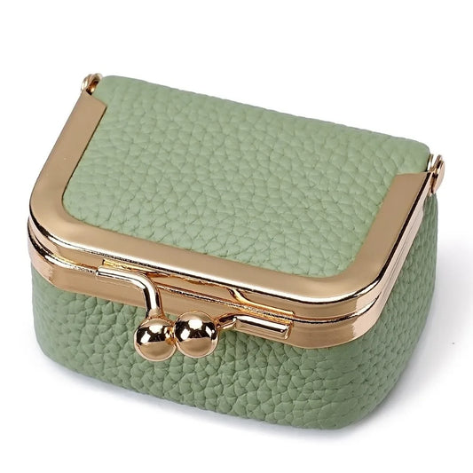 Chic Genuine Leather Kiss Lock Coin Purse – Stylish Solid Color Mini Bag for Jewelry and Small Essentials