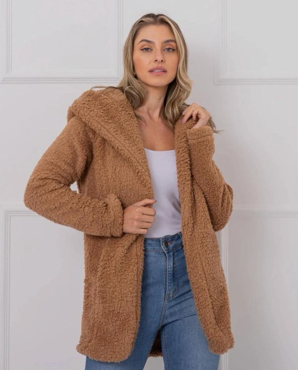 Women's Elegant Hooded Plush Fleece Coat with Zipper - Long Sleeve Winter Jacket for Winter