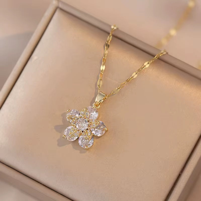 Elevate Your Style with the Light Luxury Gold Spin Zircon Flower Pendant Necklace - Perfect for Parties and Gifts!