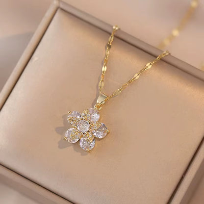 Elevate Your Style with the Light Luxury Gold Spin Zircon Flower Pendant Necklace - Perfect for Parties and Gifts!