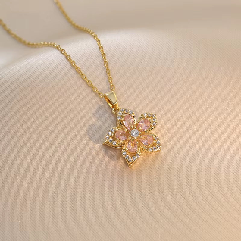 Elevate Your Style with the Light Luxury Gold Spin Zircon Flower Pendant Necklace - Perfect for Parties and Gifts!