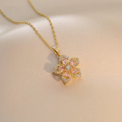 Elevate Your Style with the Light Luxury Gold Spin Zircon Flower Pendant Necklace - Perfect for Parties and Gifts!