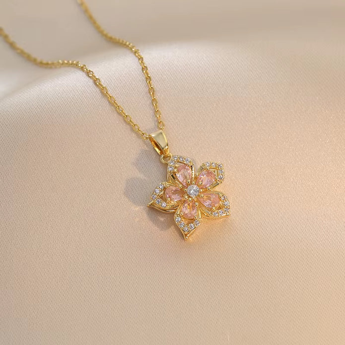 Elevate Your Style with the Light Luxury Gold Spin Zircon Flower Pendant Necklace - Perfect for Parties and Gifts!