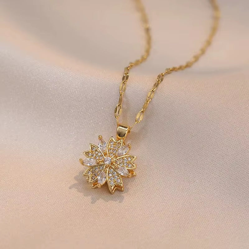 Elevate Your Style with the Light Luxury Gold Spin Zircon Flower Pendant Necklace - Perfect for Parties and Gifts!
