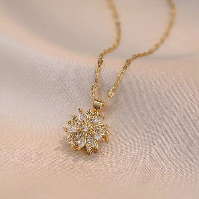 Elevate Your Style with the Light Luxury Gold Spin Zircon Flower Pendant Necklace - Perfect for Parties and Gifts!