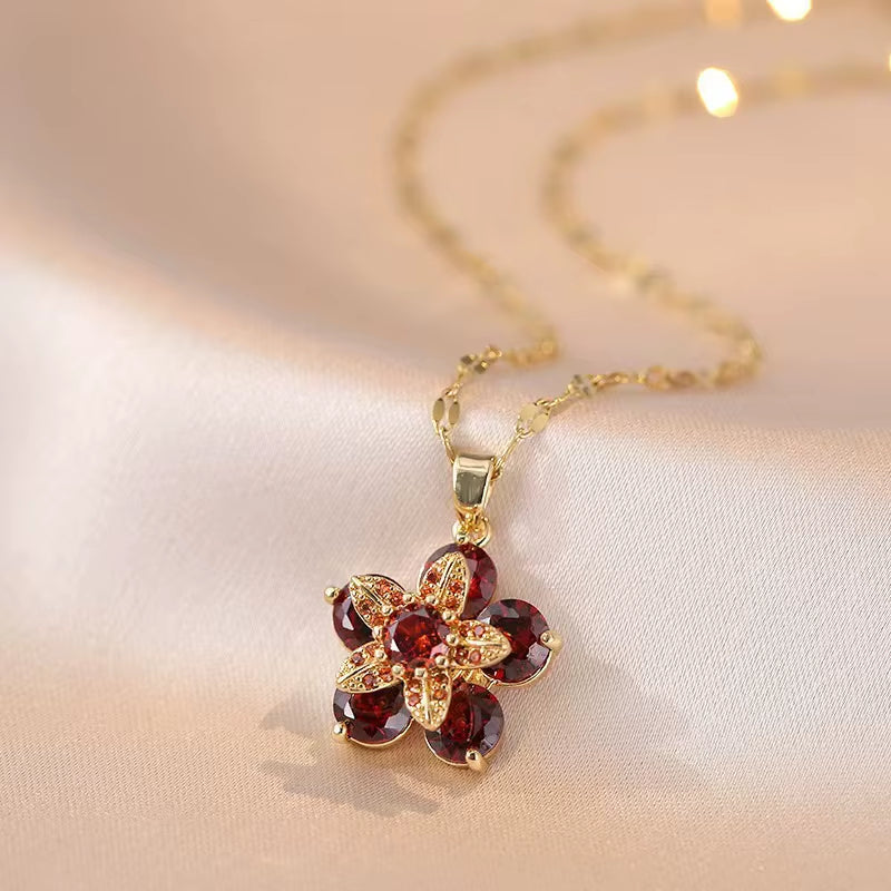 Elevate Your Style with the Light Luxury Gold Spin Zircon Flower Pendant Necklace - Perfect for Parties and Gifts!