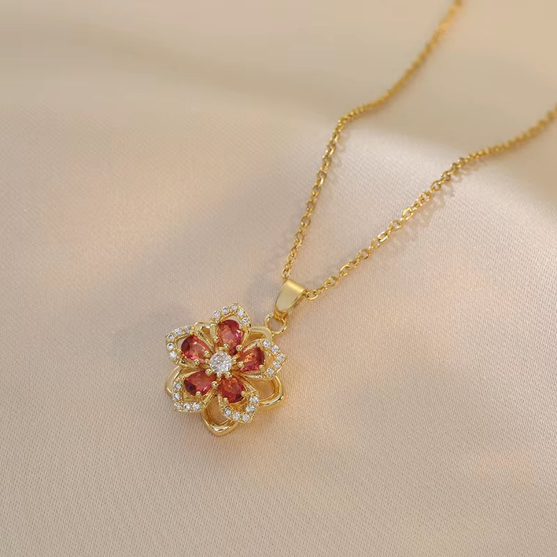 Elevate Your Style with the Light Luxury Gold Spin Zircon Flower Pendant Necklace - Perfect for Parties and Gifts!