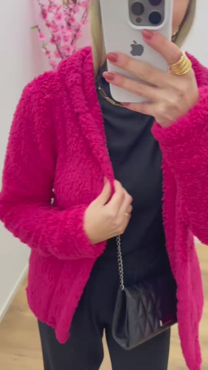 Women's Elegant Hooded Plush Fleece Coat with Zipper - Long Sleeve Winter Jacket for Winter